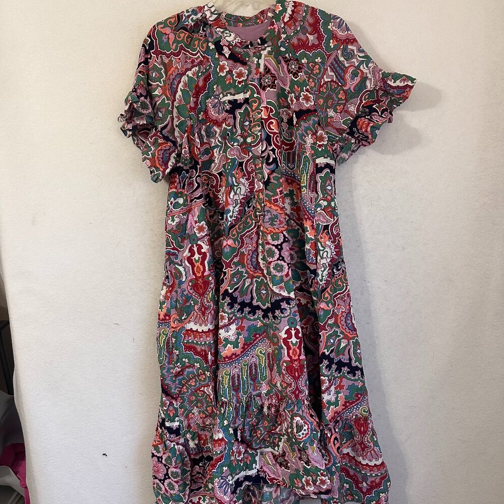By Anthropologie dress sz XSP Boho Antoinette‎ Midi floral ruffle short sleeves